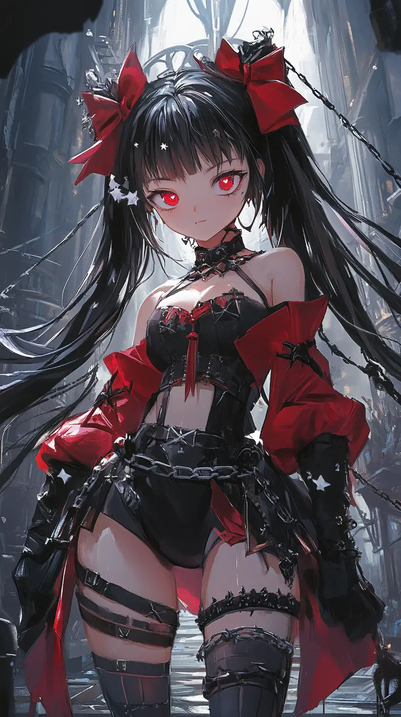 Anime girl with chained outfit and ritual short sword