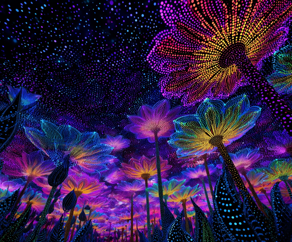 深邃絨面抽象背景上的霓虹宇宙圖案