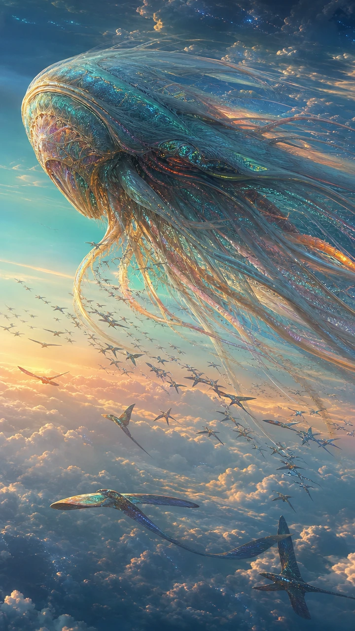 Vast Bioluminescent Alien Creature Floating In The Sky