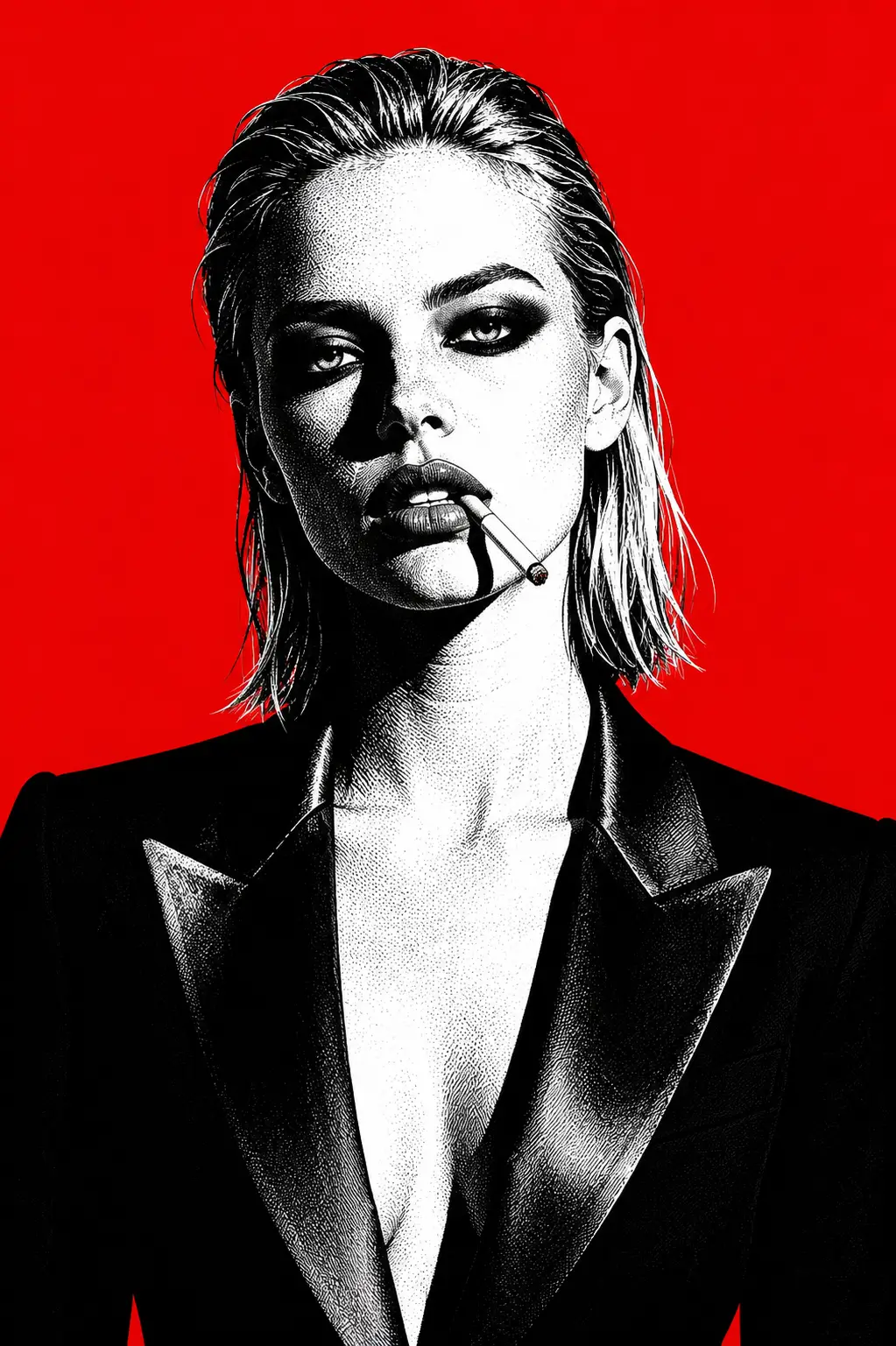 Femme glamour fumant dans un portrait pop art style noir