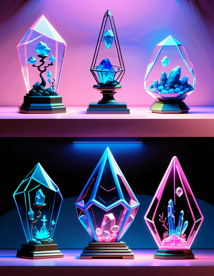 Relique en cristal ornée en style art linéaire néon