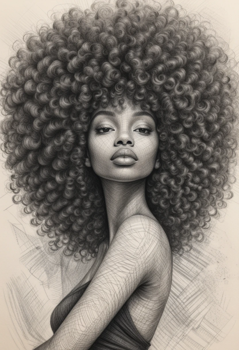 Retrato sereno de mulher negra com cabelo afro volumoso