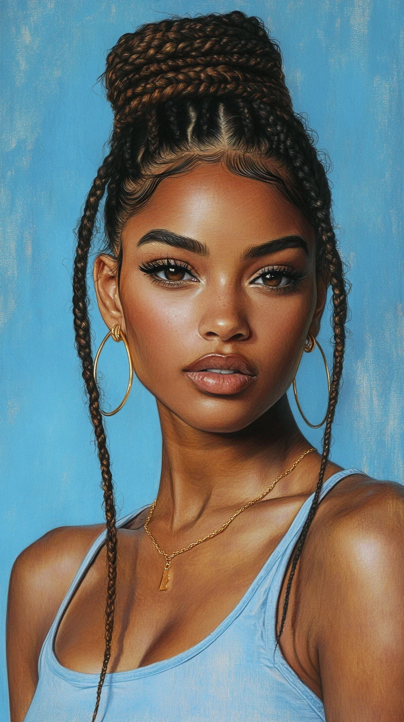 Retrato a lápices de colores de una mujer negra joven