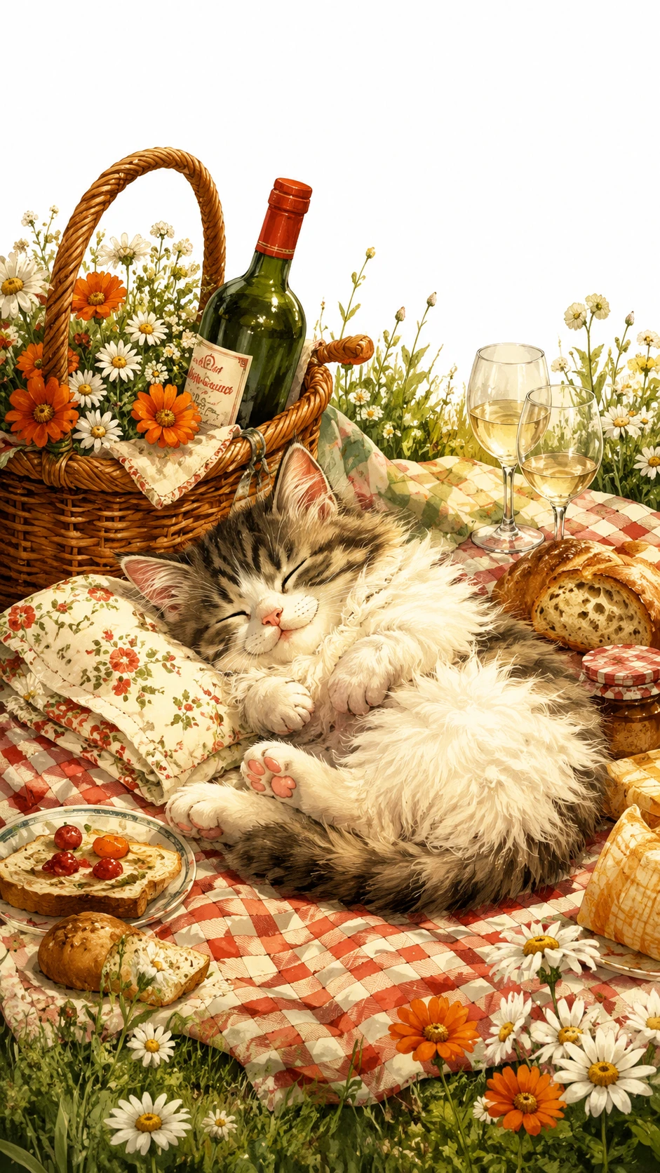 ふわふわな猫が夏のピクニックテーブルでお昼寝