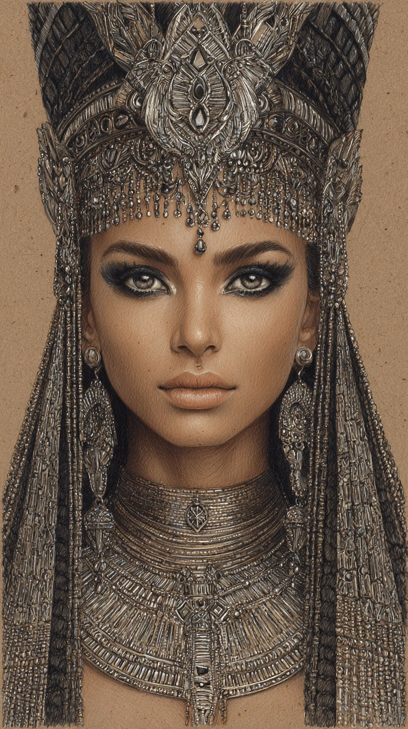 Retrato majestoso de rainha do Egito antigo em lápis de cor