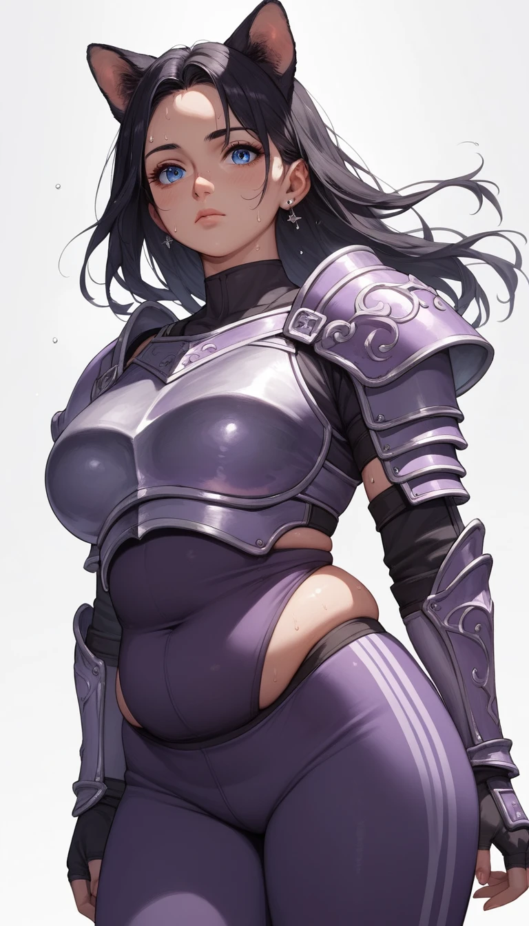Anime girl with dog ears in dark purple armor