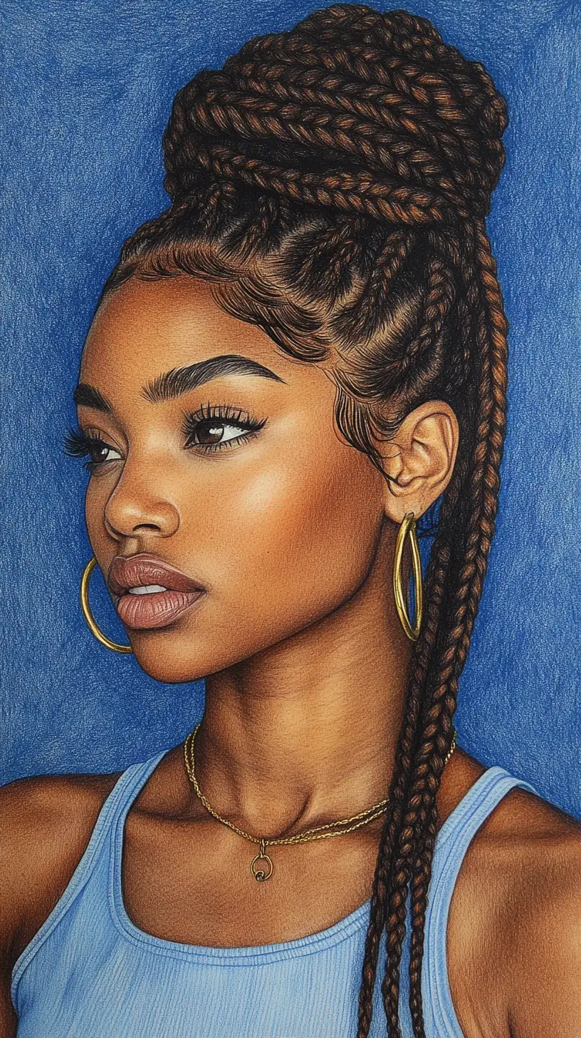 Colored pencil portrait of a braided black girl