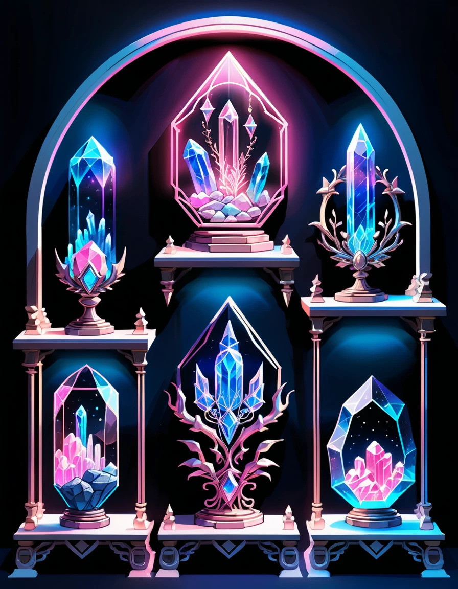 Relique en cristal ornée avec lueur néon rose et bleue