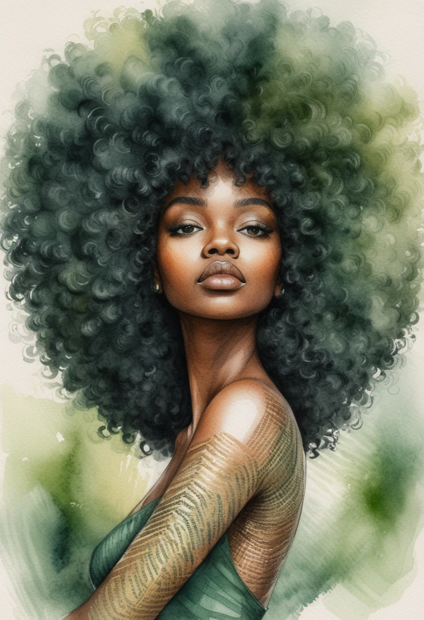 Retrato sereno em close de uma mulher negra com cabelo afro