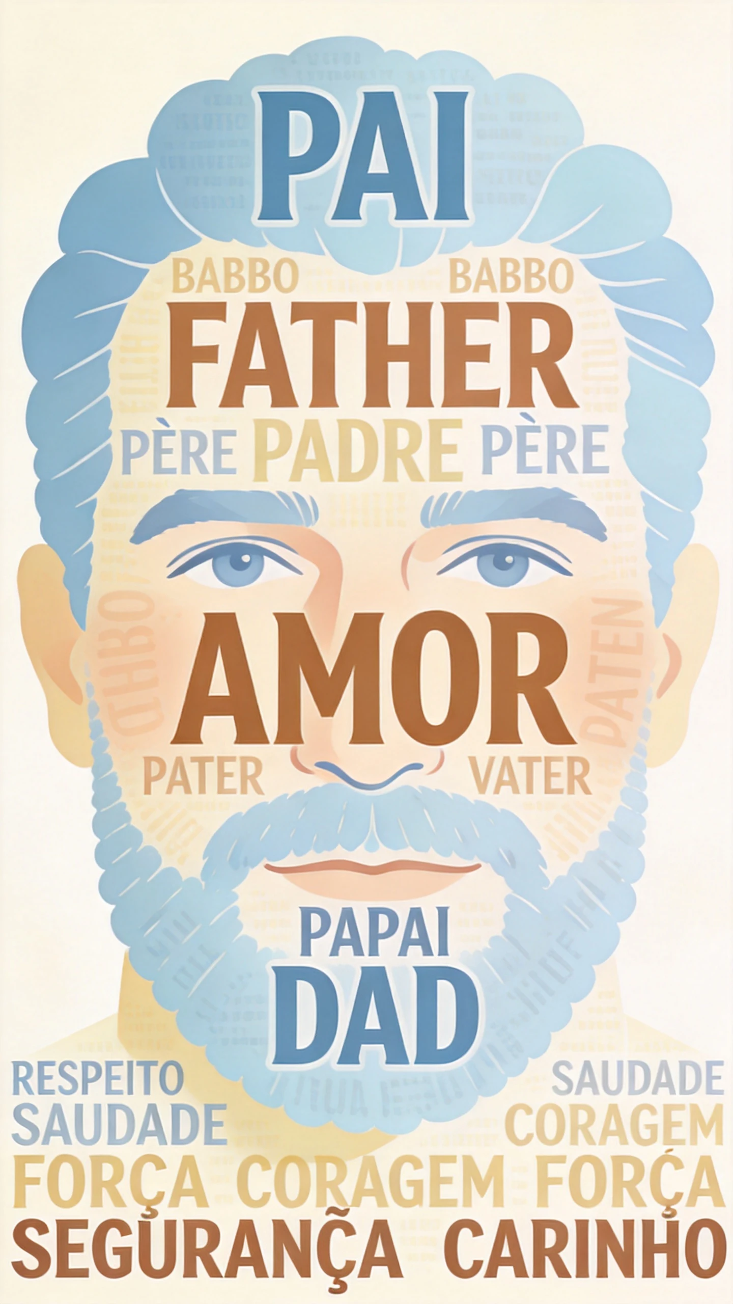 Ritratto di un padre in word cloud creato con parole sulla famiglia