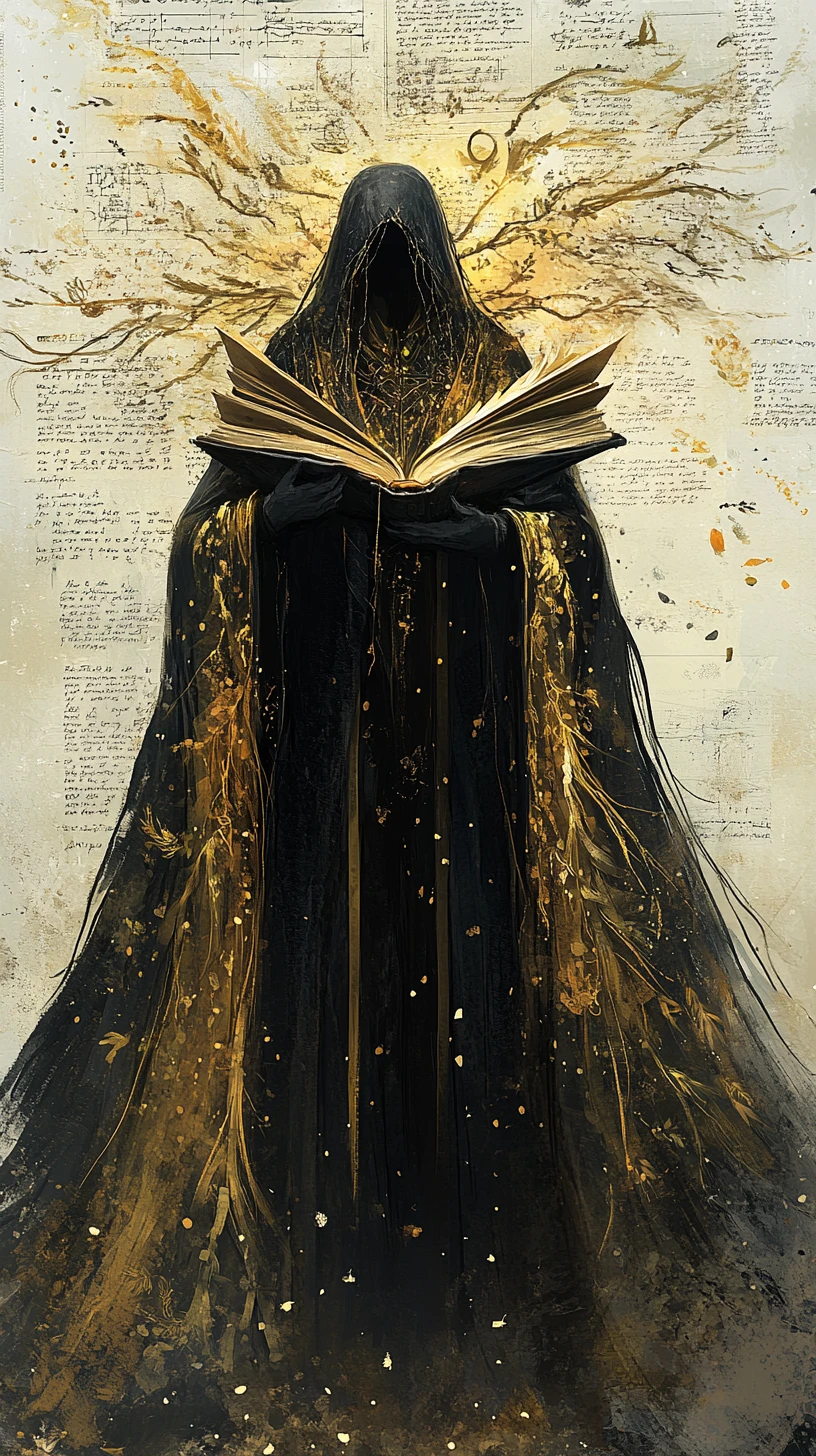 Bibliothécaire mystique en robe de calligraphie fluide
