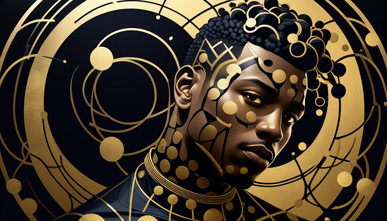 Retrato surreal em grafite de um homem negro poderoso em movimento