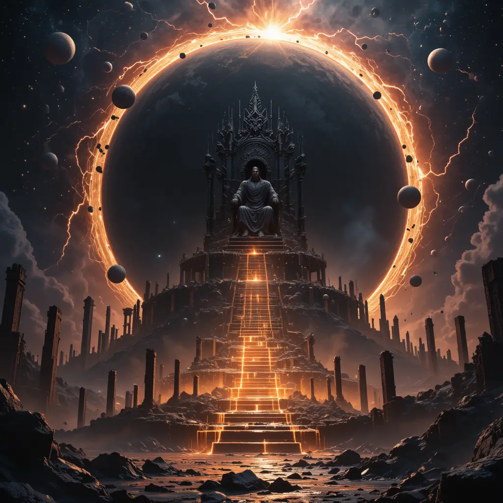 Trono d’ossidiana sospeso sopra un immenso sole nero