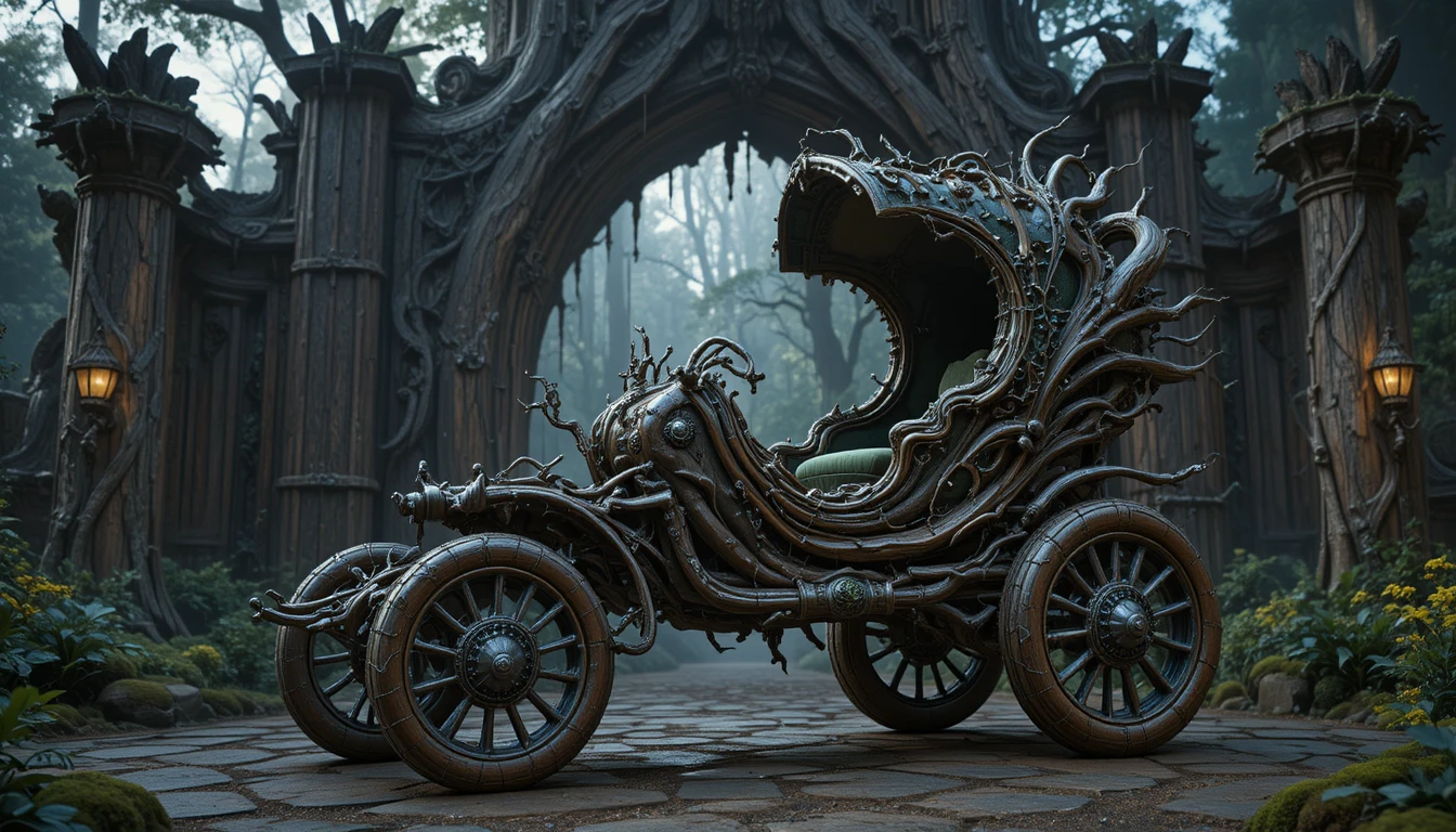 巨大神樹之門前的幻想樹根戰車