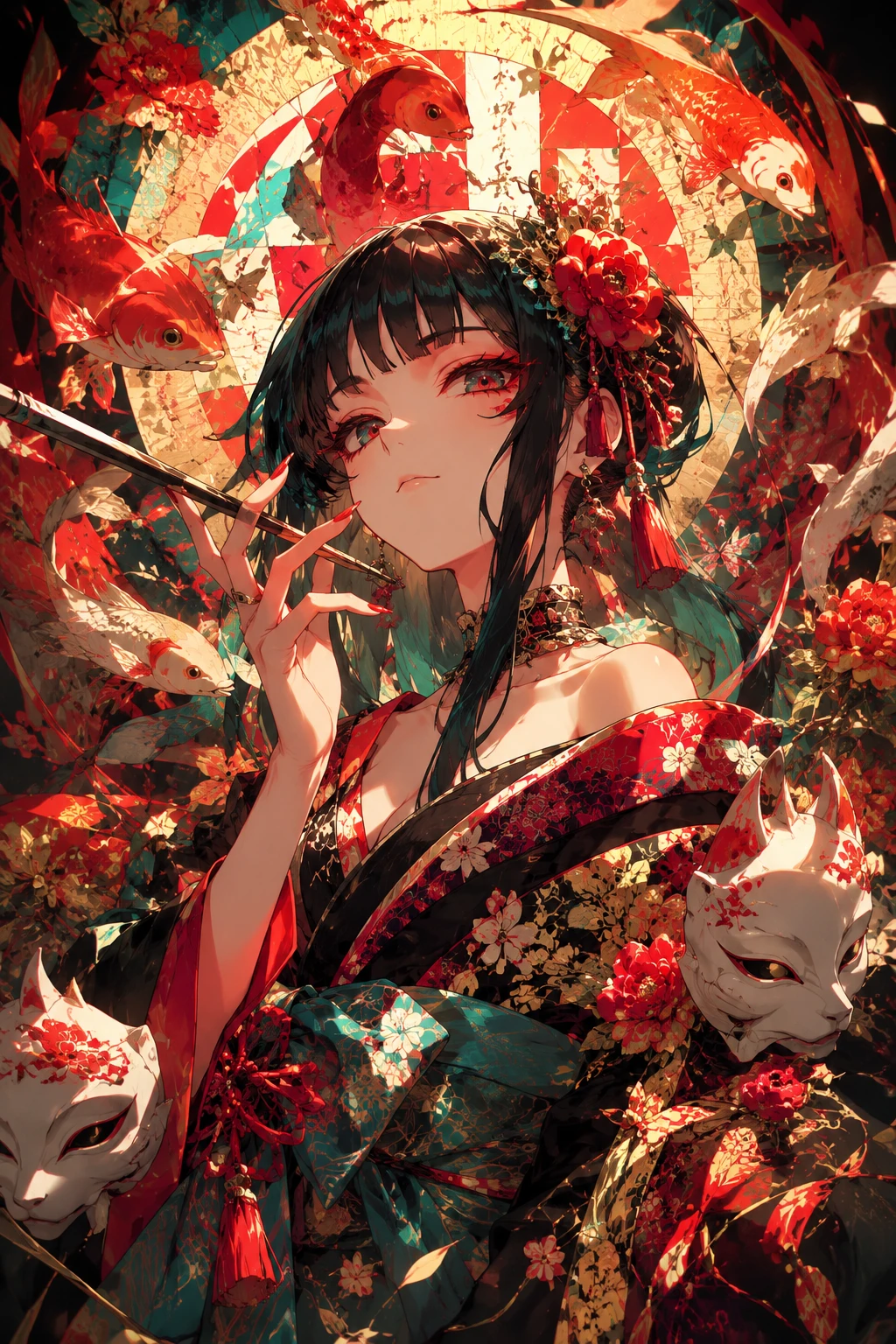 Lebhaftes Anime-Mädchen in theatralischer künstlerischer Illustration