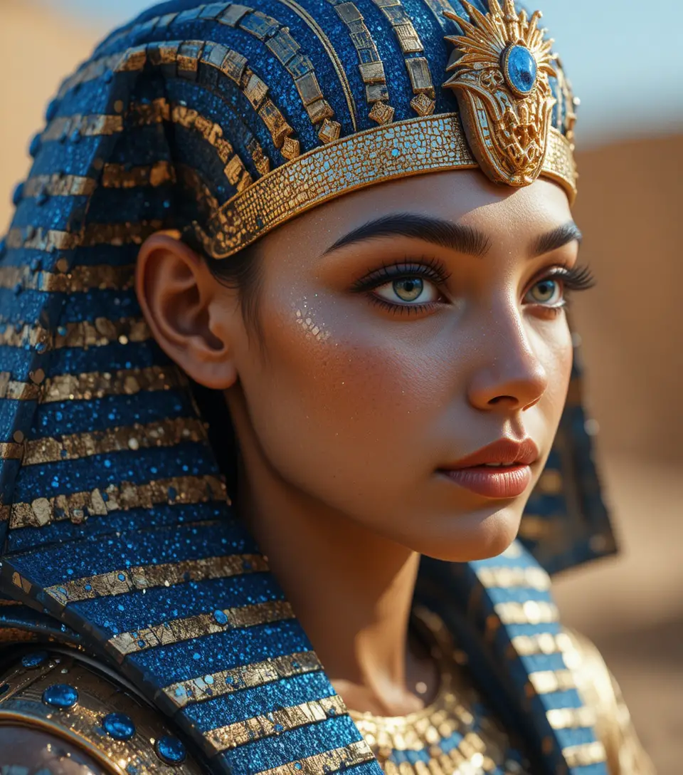 Logo de couronne abstraite bleu et or sur le thème de l’Égypte