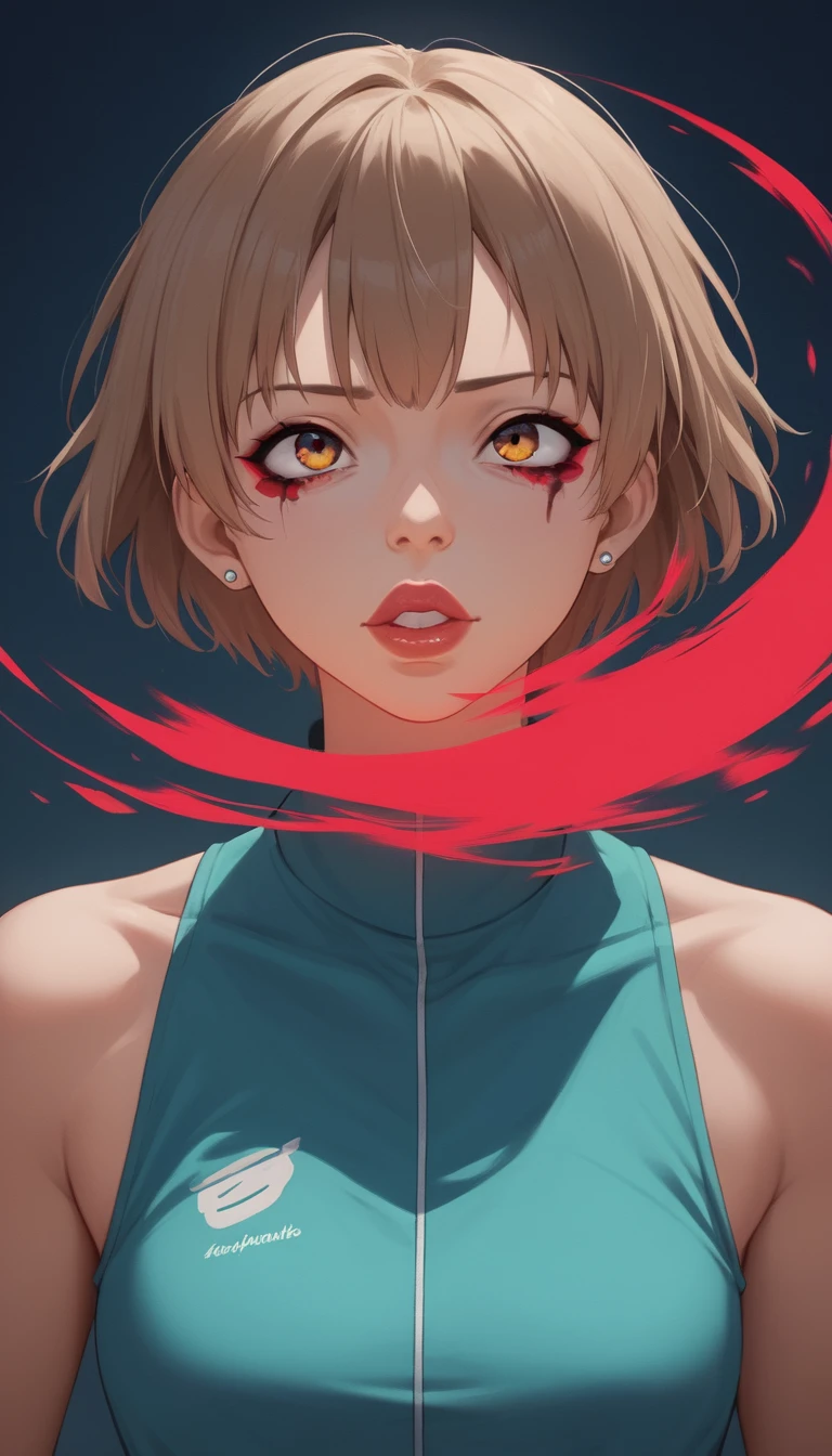 Retrato de garota de anime com luz vermelha e piercings marcantes