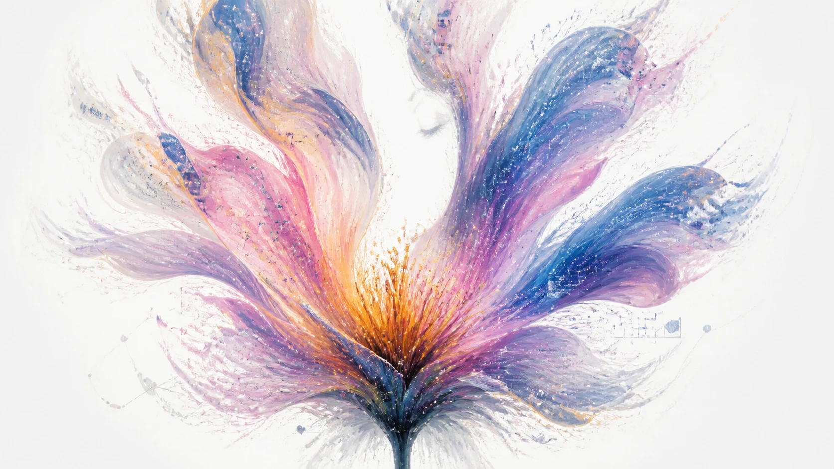 Enorme flor abstrata desabrochando de um papel branco puro