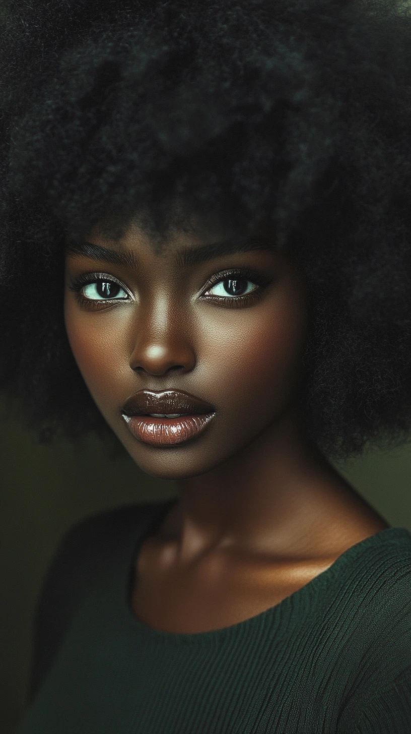 Sanftes Nahporträt einer schwarzen Frau mit Afrofrisur