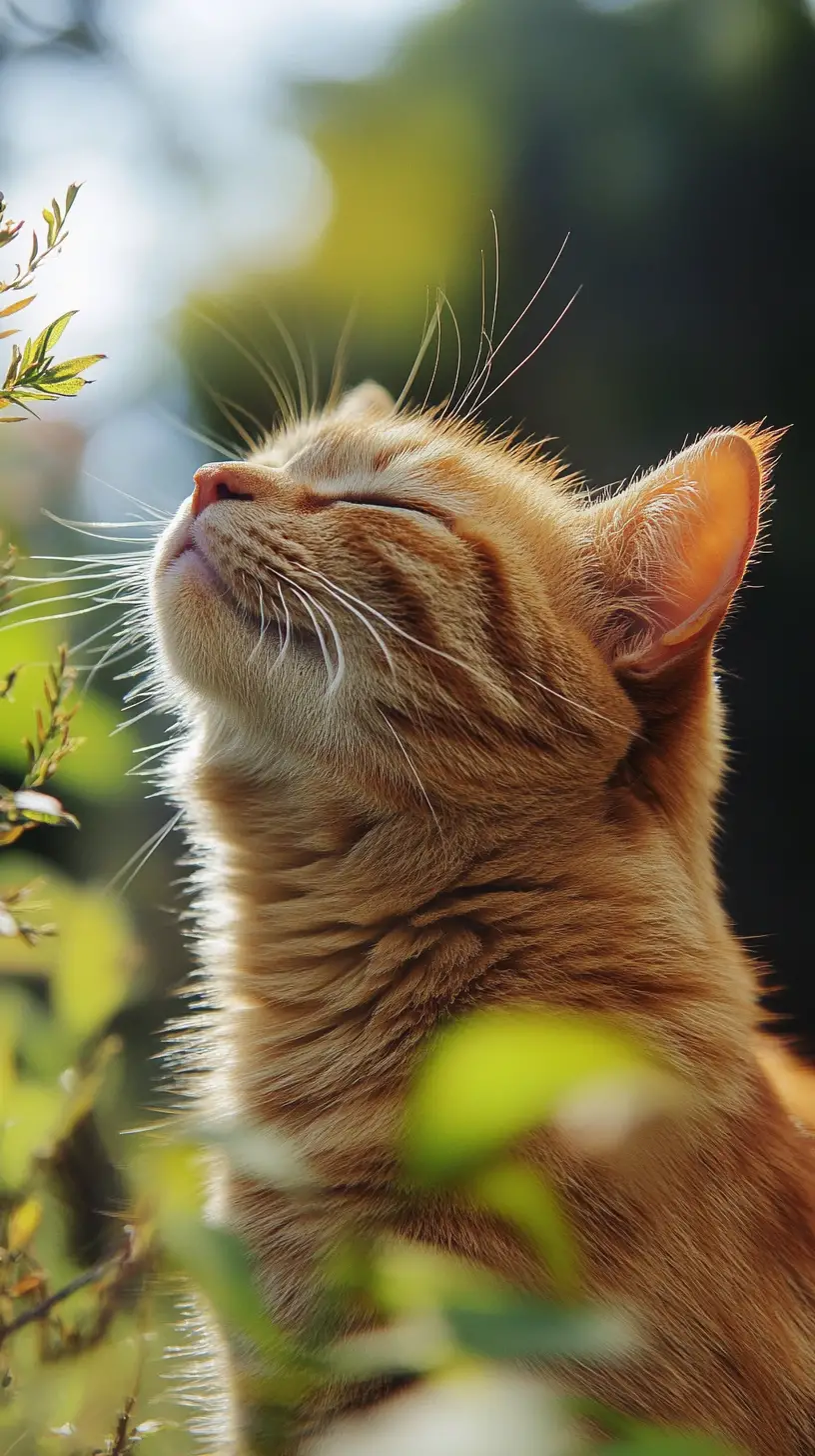 Süße Sommerkatze, die geduldig wie ein kleiner Jäger wartet