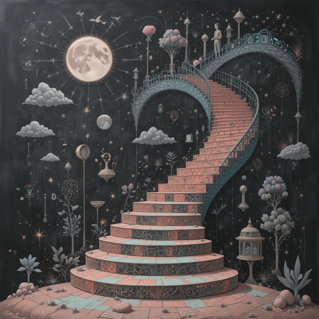 Endlose Wendeltreppe in einem surrealen Tafeltraum
