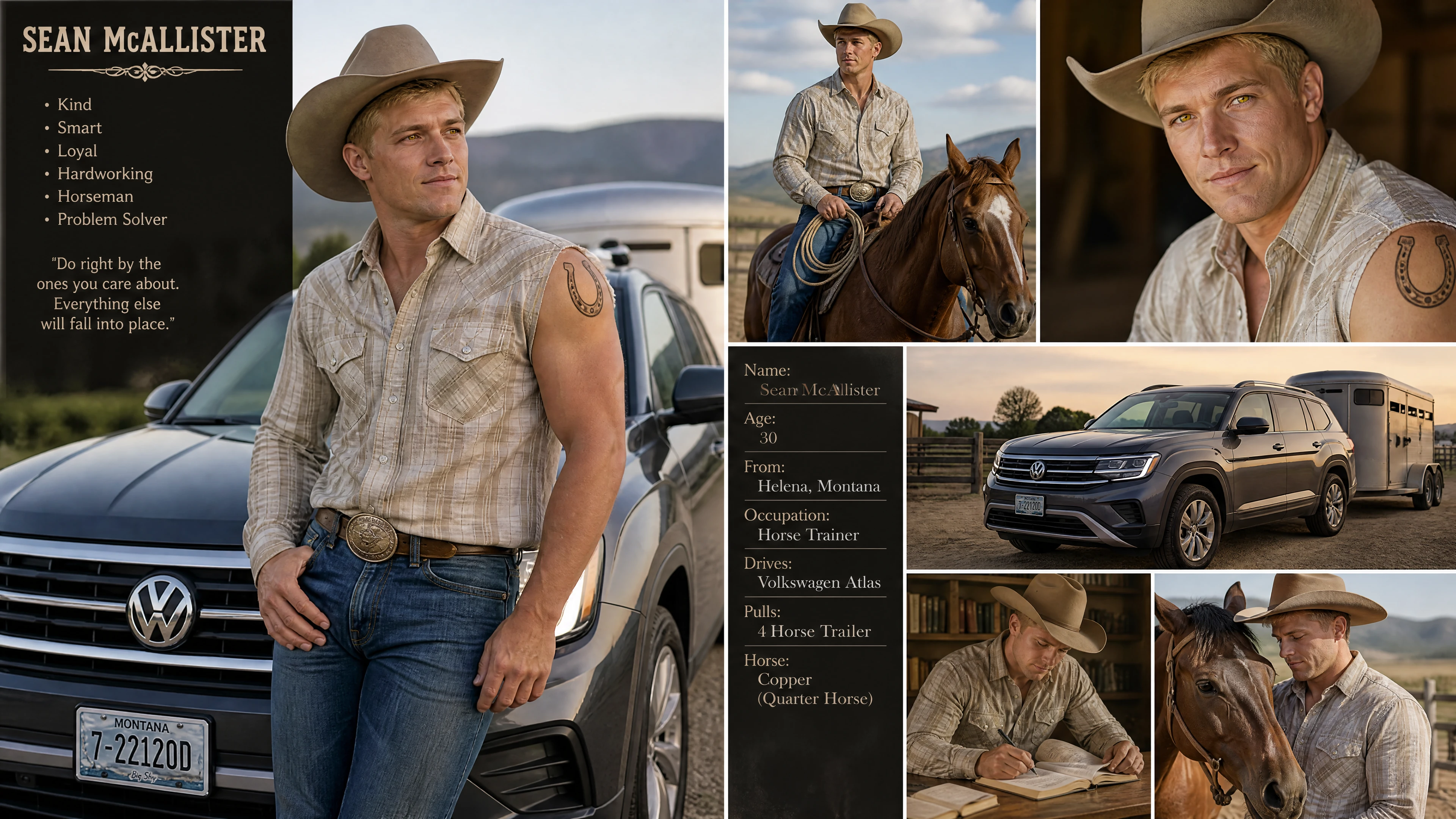 Cowboy loiro em traje western com equipamentos de montaria