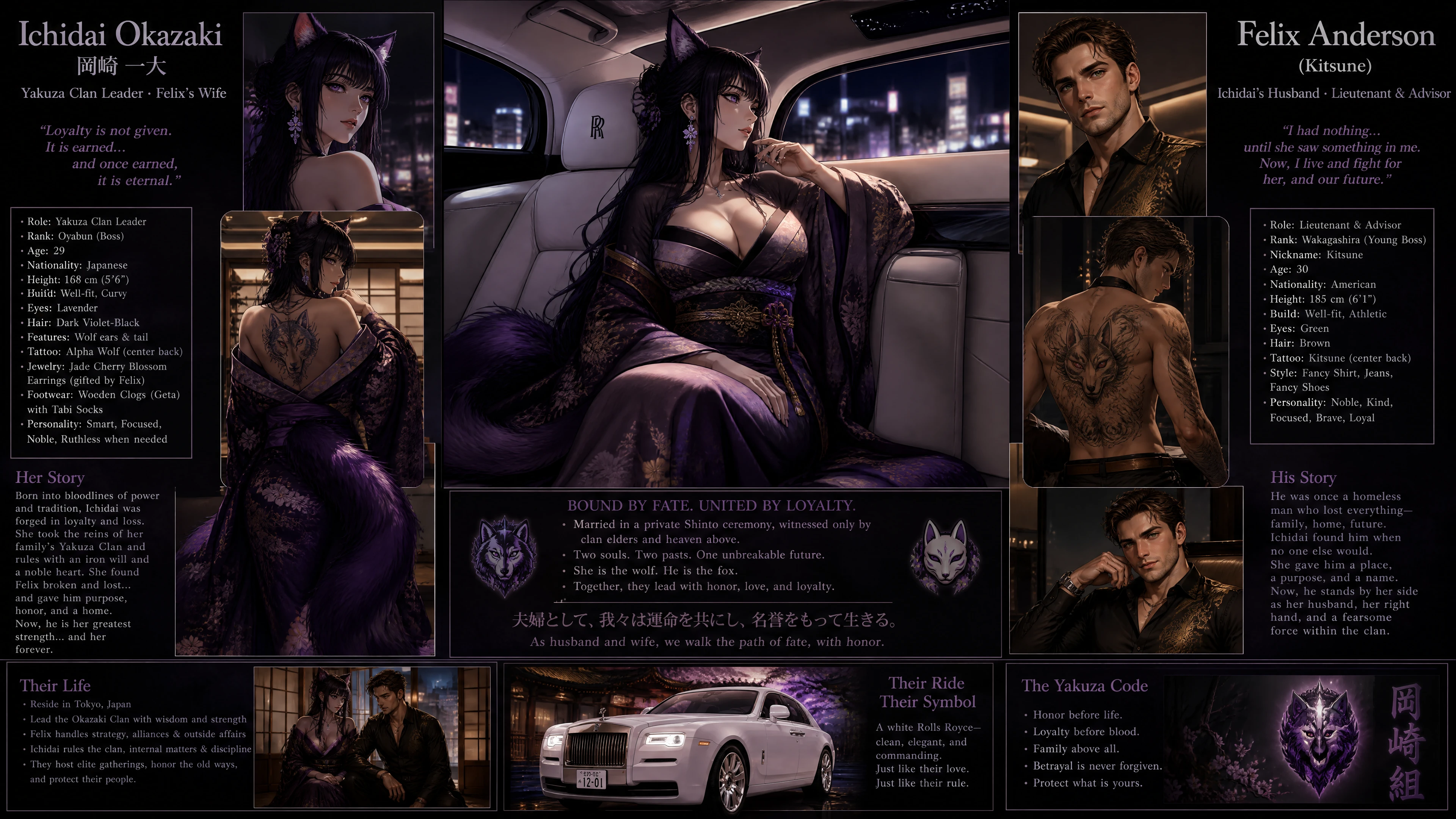 Femme yakuza aux oreilles de loup dans une voiture de luxe