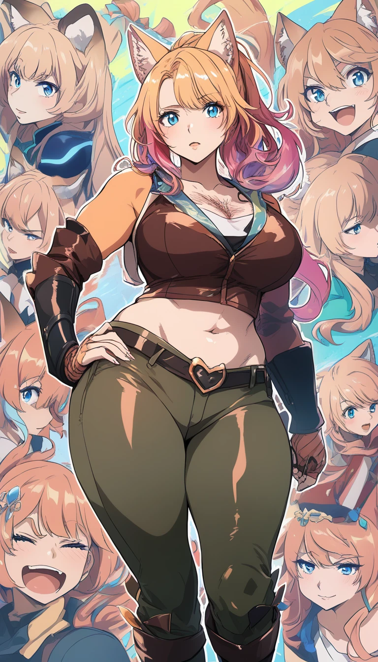 Anime-Frau mit blauen Augen und Katzenohren in Nahaufnahme