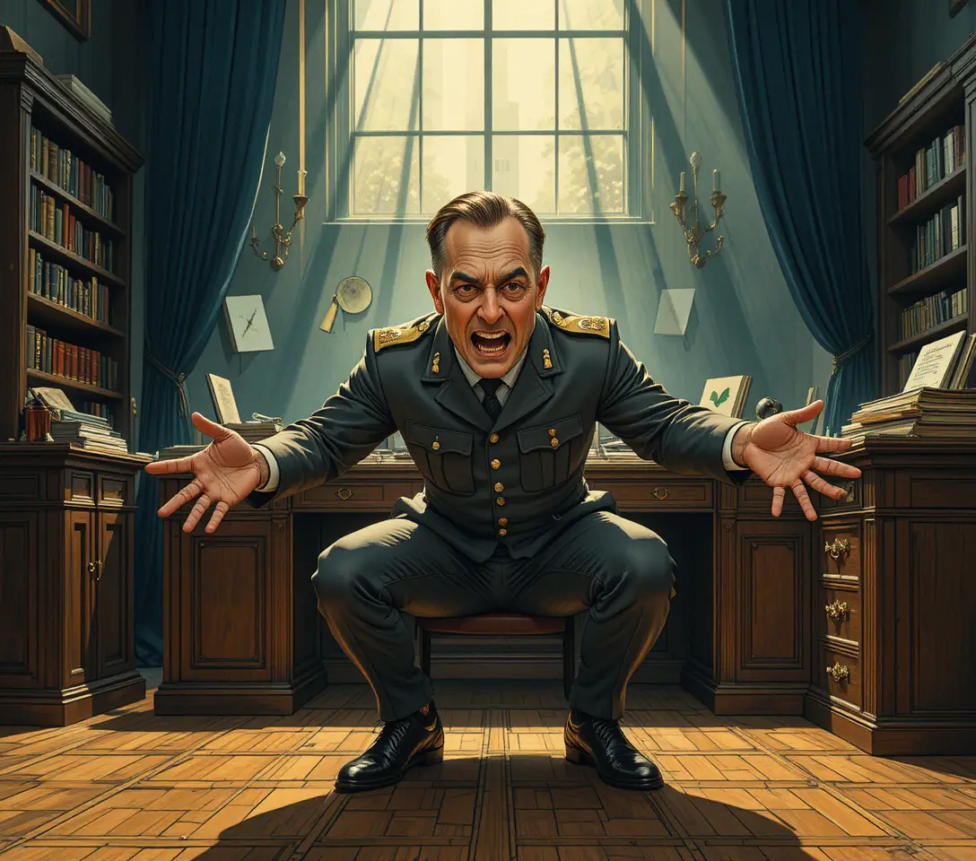 Im Jugendstil: Offizier in Not in einem düsteren Militärbüro
