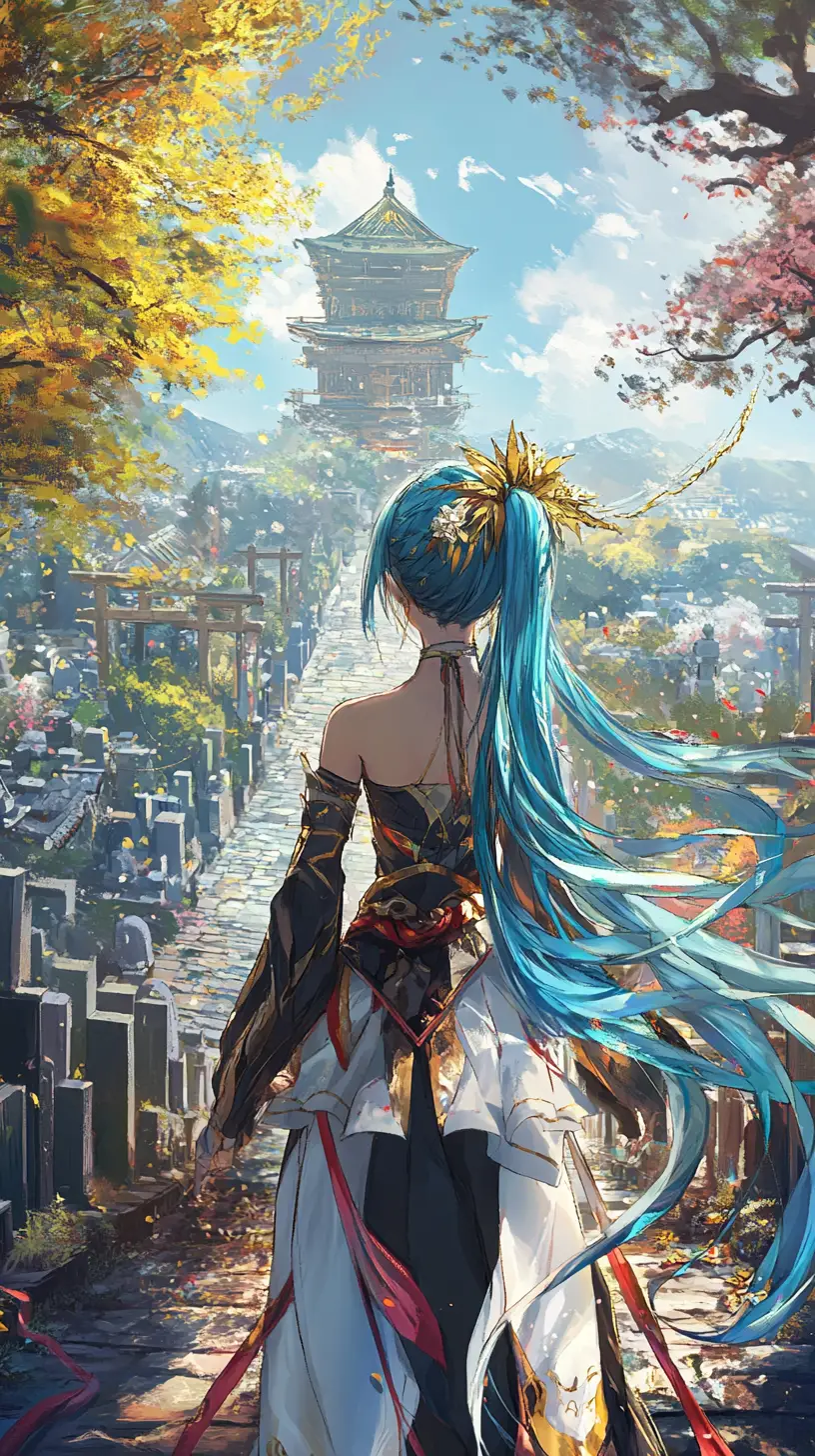 Fille d’anime marchant dans un port de fret coloré au crépuscule