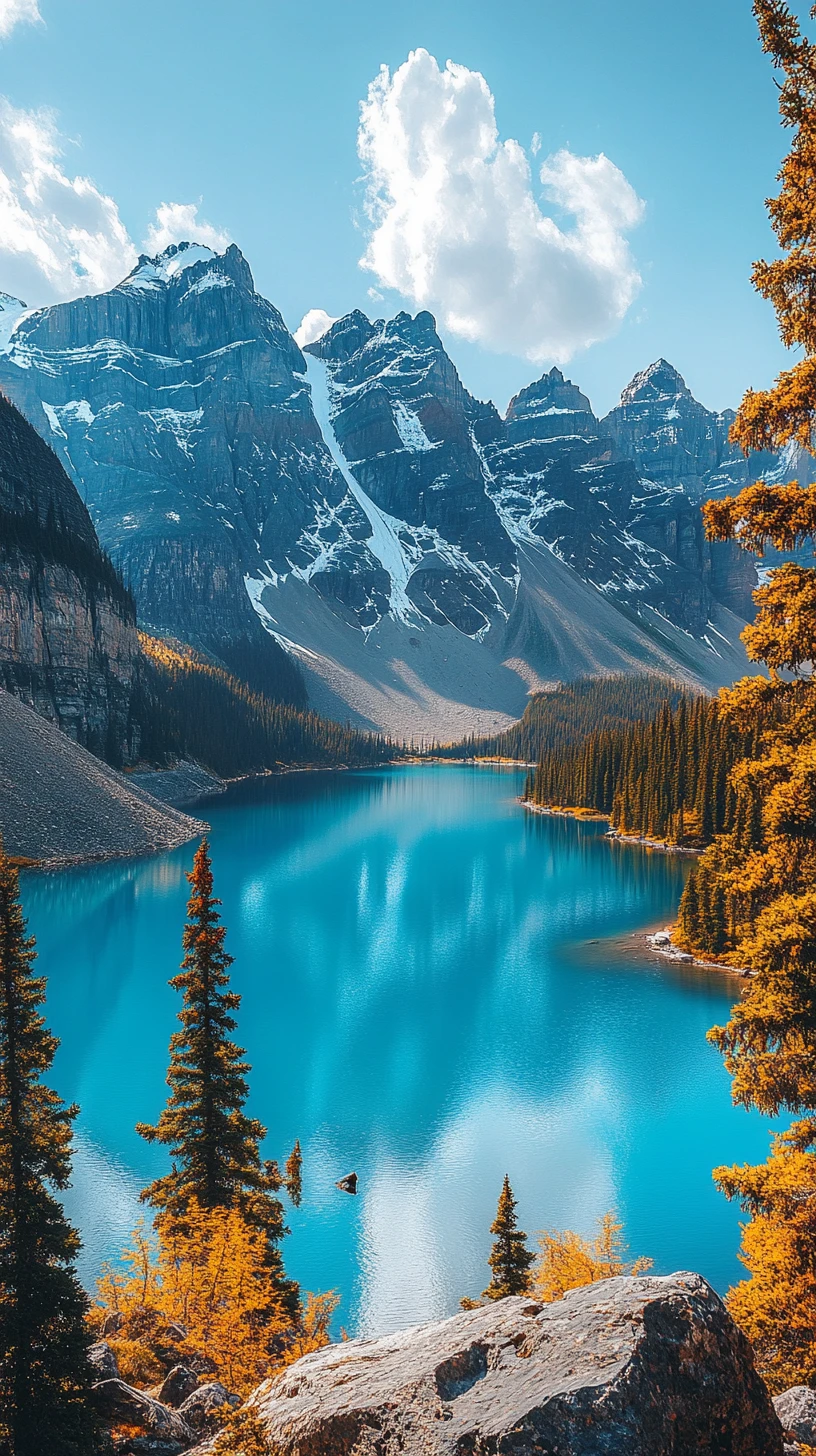 Montanhas canadenses majestosas e paisagem de lago azul cintilante