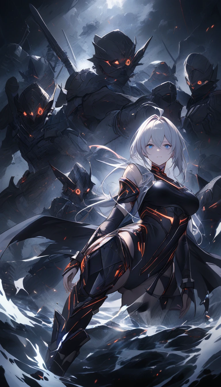 Gefesselte Anime-Heldin in einem dunklen Kerker aufgehängt