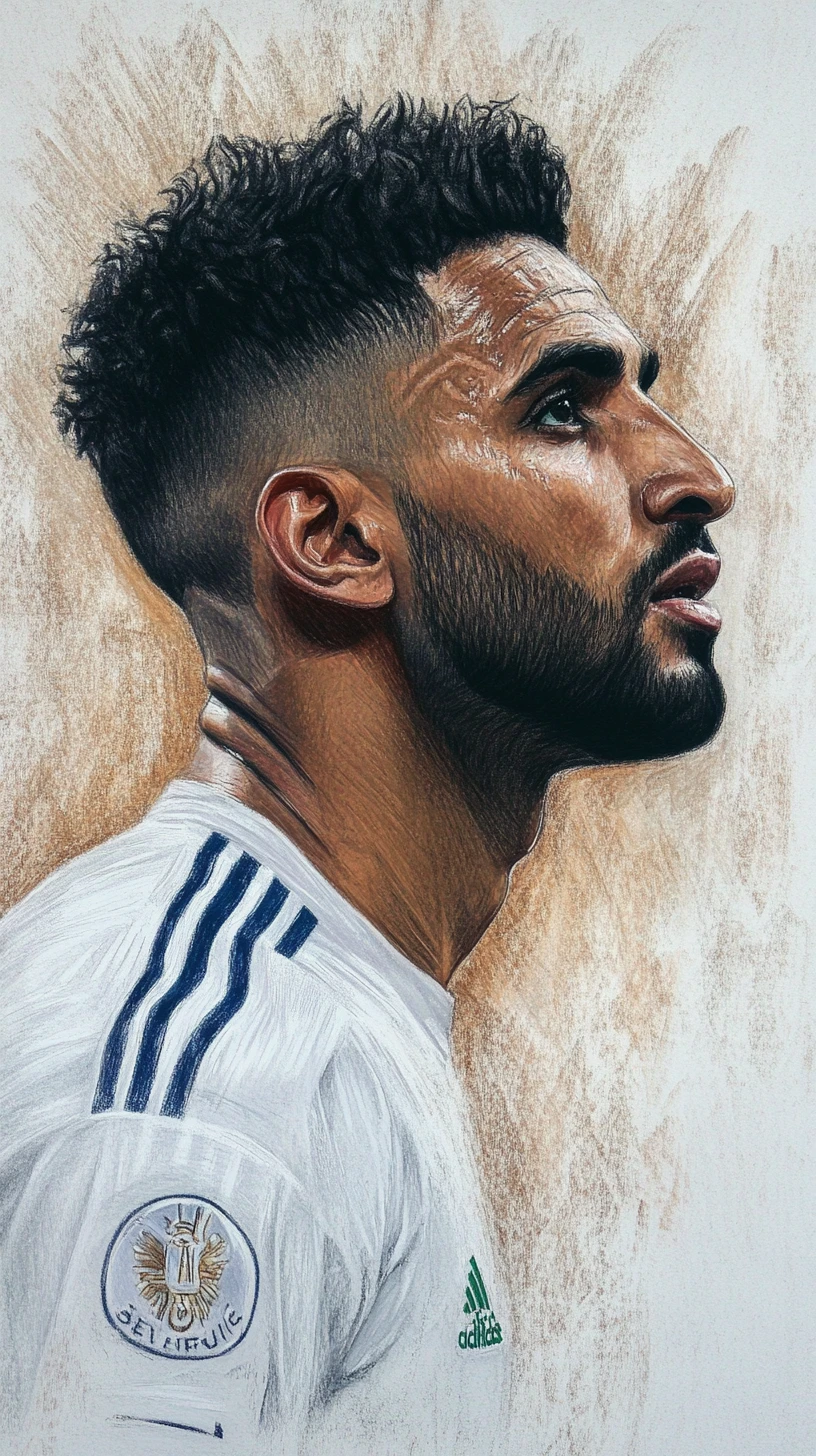 Retrato a lápices de colores de un futbolista equilibrando un balón