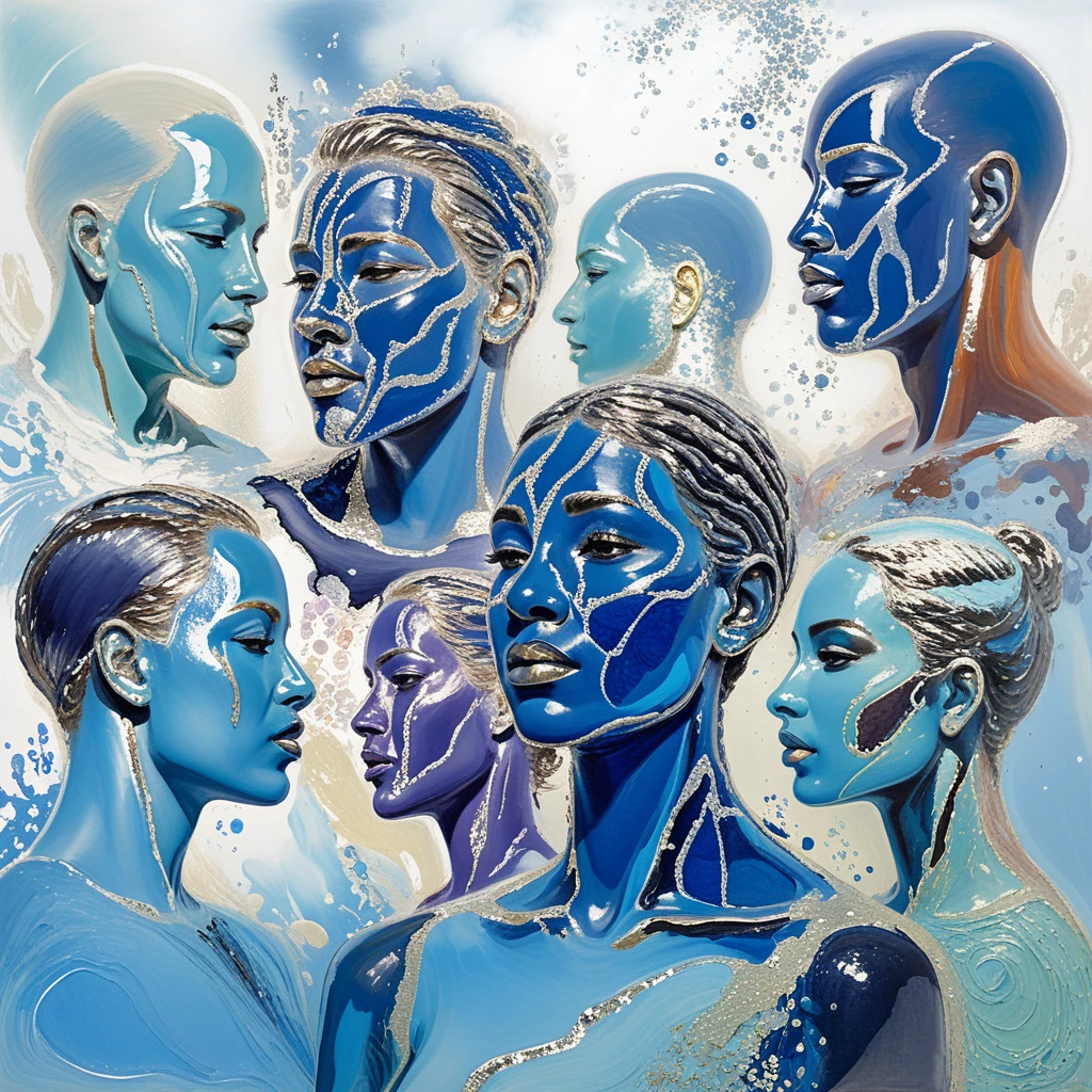 Pintura abstrata colorida de cabeças humanas e silhuetas diversas