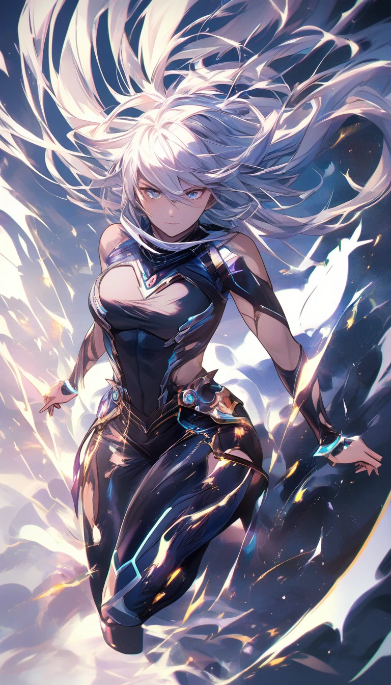 Heroína de anime de cabelos platinados amarrada e suspensa no ar
