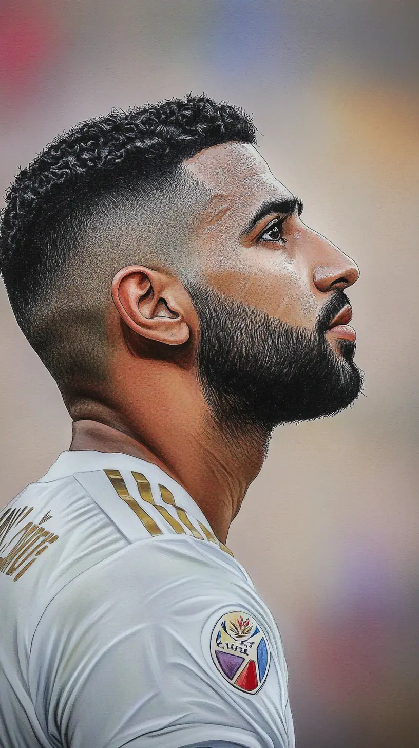 Colored pencil portrait of a soccer player balancing a ball