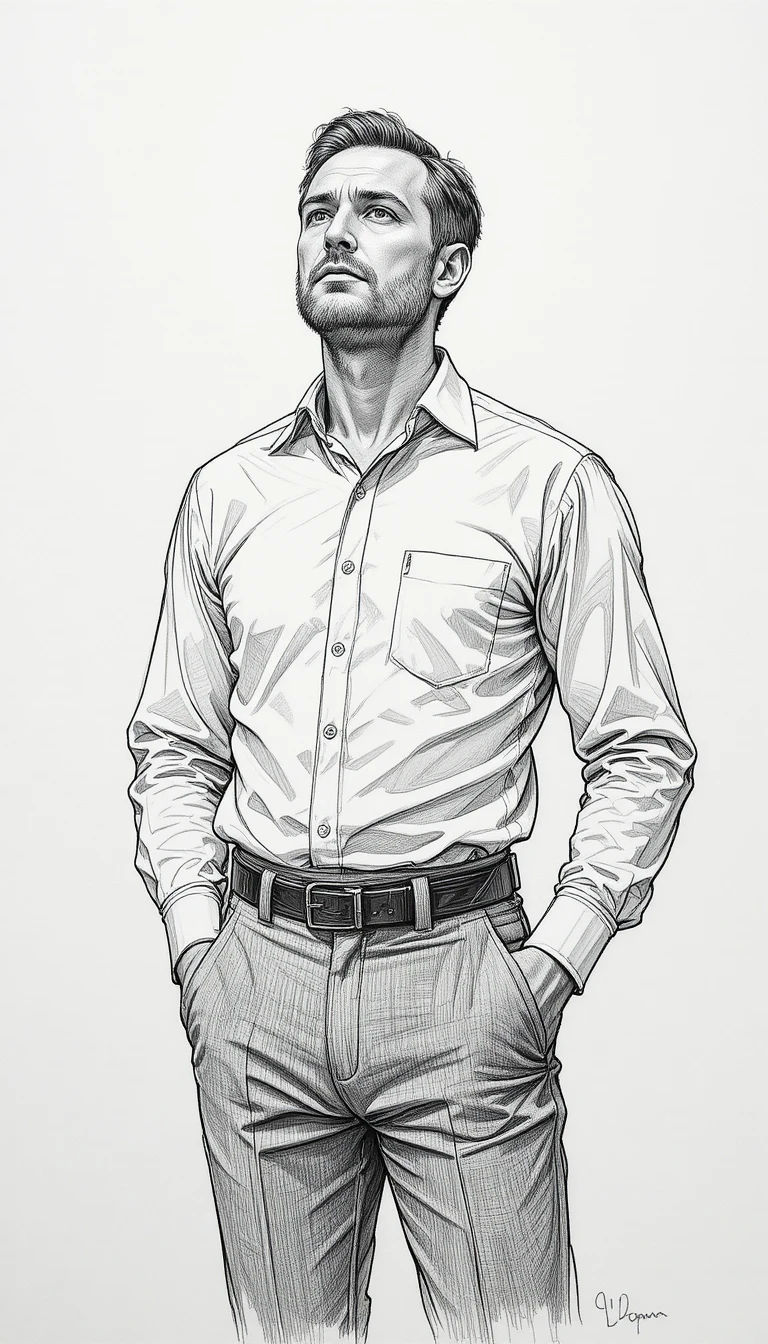 Homme d’âge mûr en chemise blanche au regard calme et déterminé
