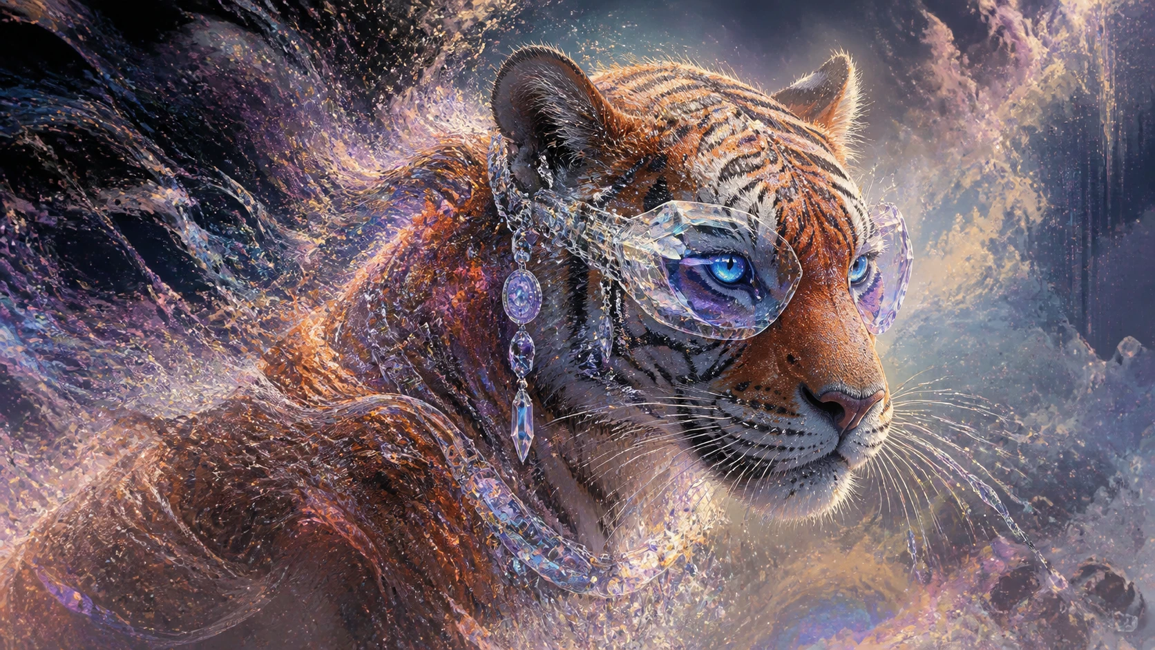Visage de tigre abstrait se transformant en détails conscients