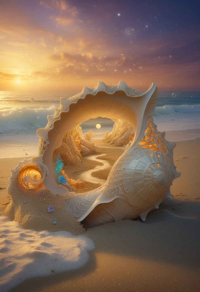 Concha gigante de nautilus que revela un paraíso oculto y resplandeciente