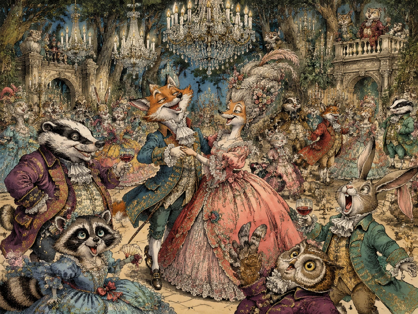Anthropomorphic Animals Dancing At A Woodland Palace Ball