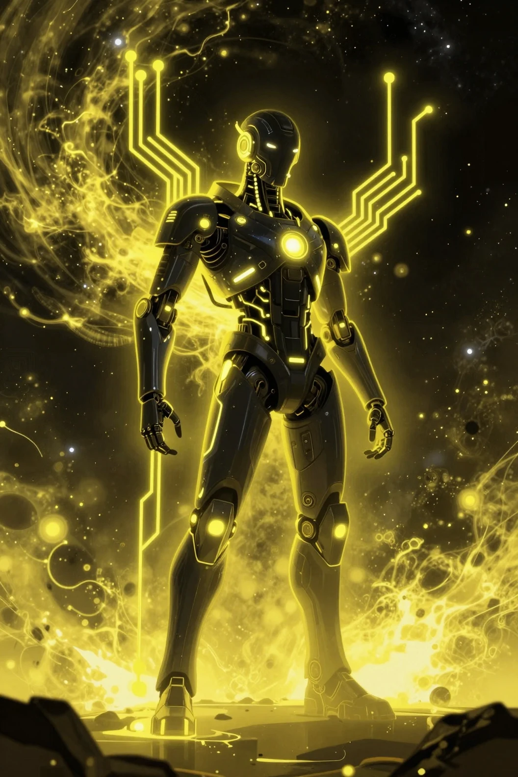 Type 4 civilization harnessing cosmic power in neon space