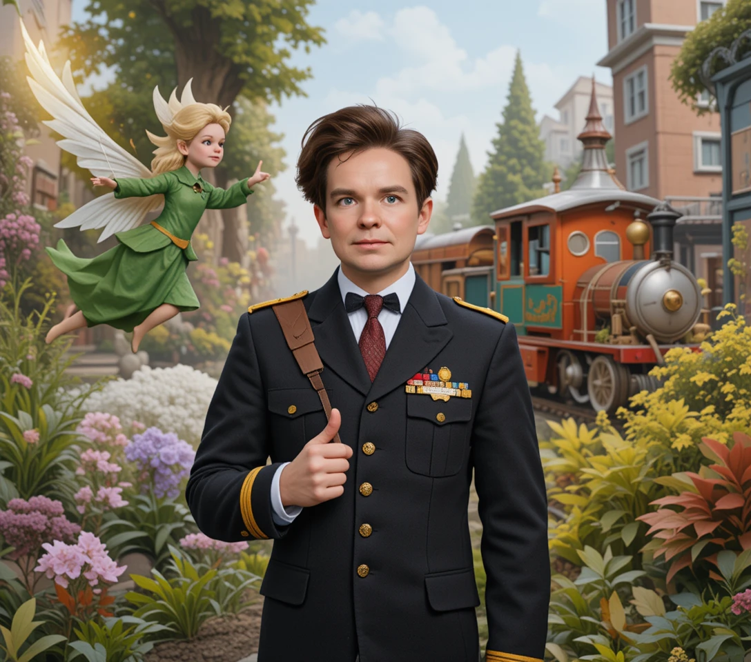 魔法のファンタジーガーデンの若い男性車掌