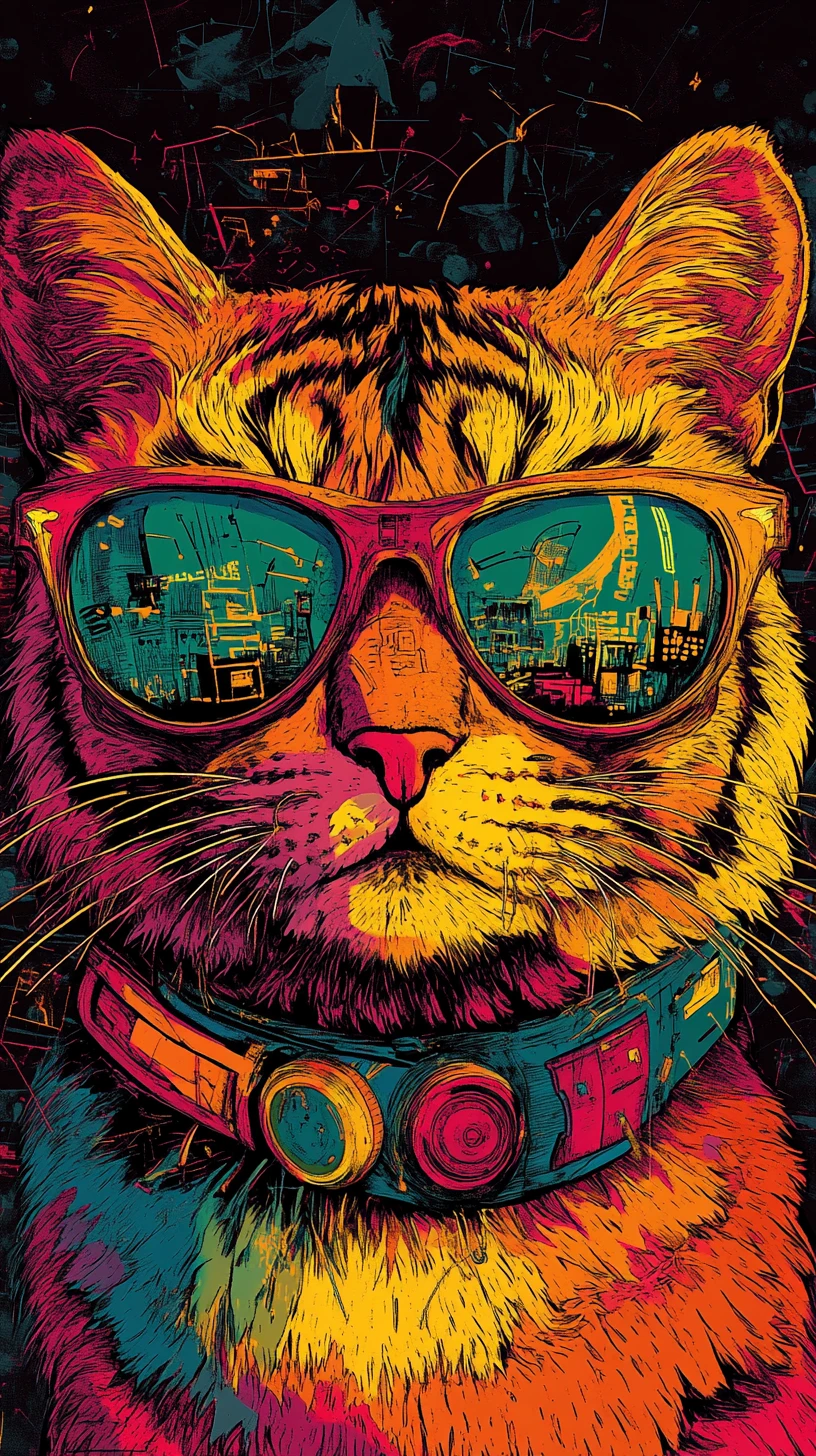 Arte de ilusão de ótica entre tigre e gatinho cibernético
