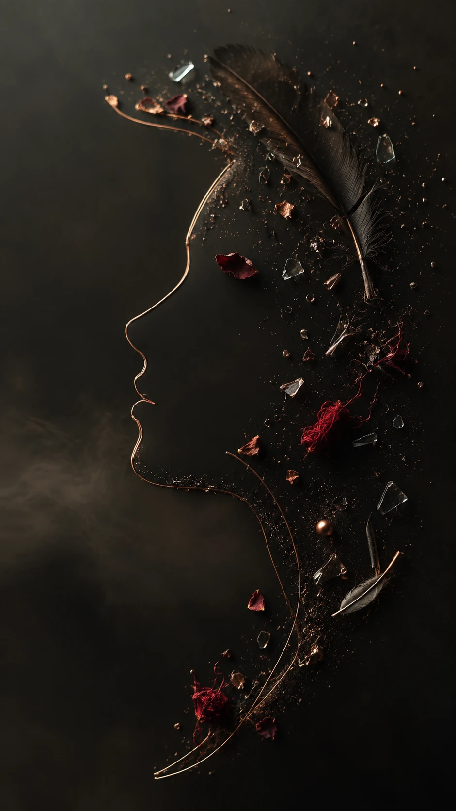 Retrato surreal em espaço negativo sugerindo o perfil de uma mulher