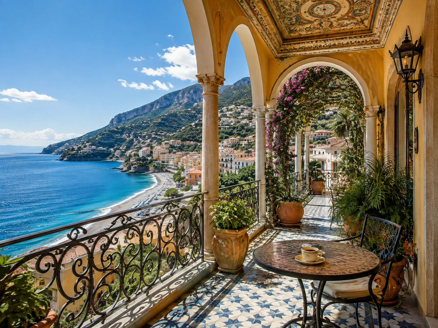Balcon méditerranéen surplombant une paisible ville côtière
