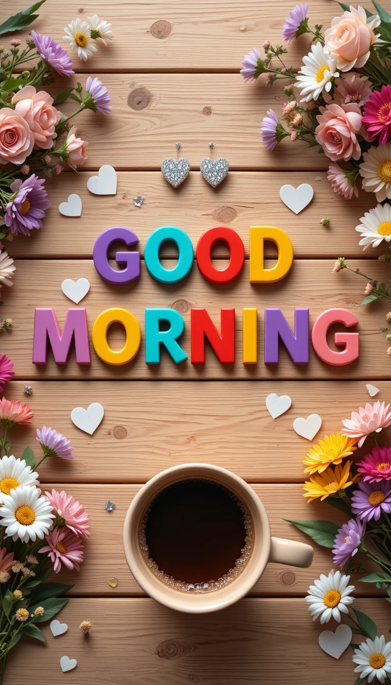 Typographie colorée de bonjour sur fond de bois rustique