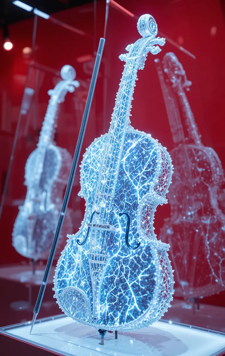 Silhouette di Violino Luminosa Realizzata con Particelle di Fulmine Bianche