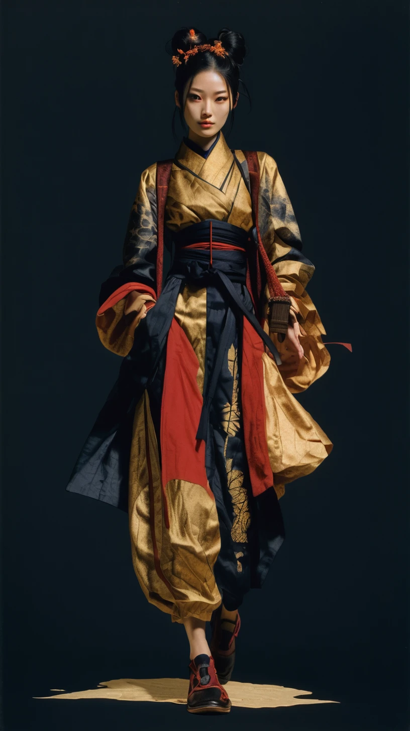Drei verhüllte Ronin auf einem spannungsgeladenen Plattencover im 70er-Jahre-Stil