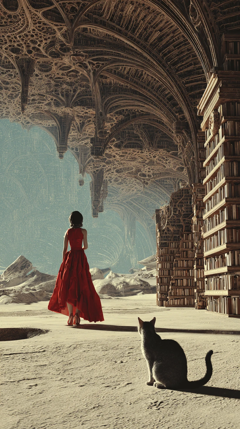 Biblioteca submersa surreal em uma cidade subaquática alienígena