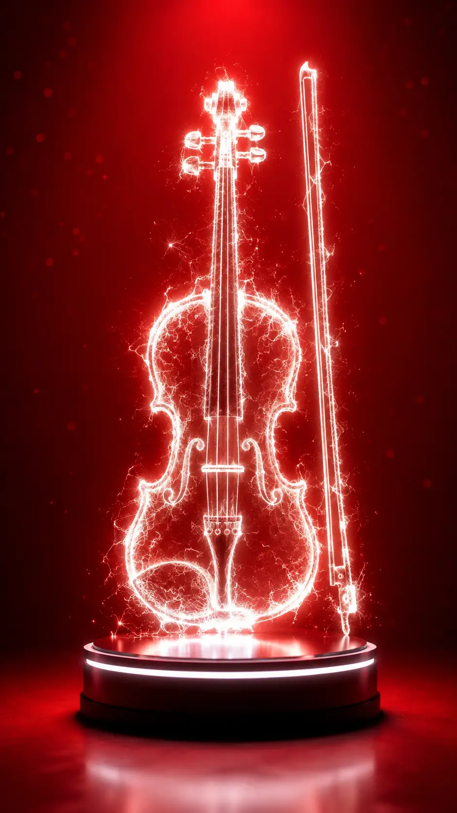 Violino Luminoso di Fulmini Bianchi su Sfondo Rosso